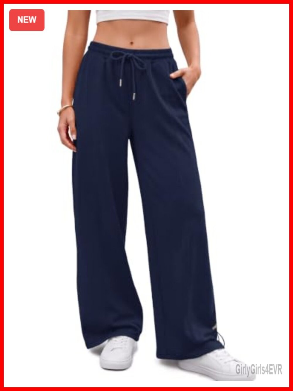 Wide Leg Sweatpants High Rise Drawstring Adjustable Hem Pockets